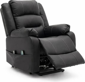 Fotoliu Electric Power Lift&Recliner, ridicare și rabatare, masaj și incalzire, buzunar lateral, telecomenzi, PU, Negru