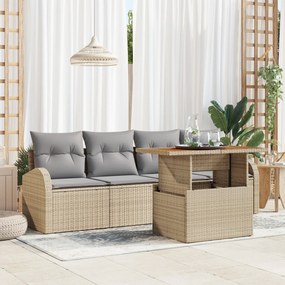 vidaXL Set de Masă pentru Grădină de 5 Piese cu Perne Bej Poliratán Acacia