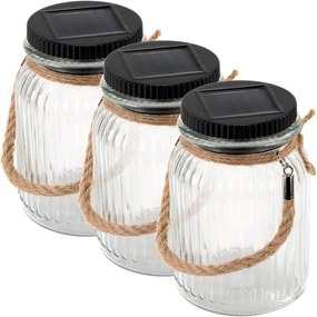 Set de lumini solare, 3 LED-uri, plastic, alb cald, 3 buc