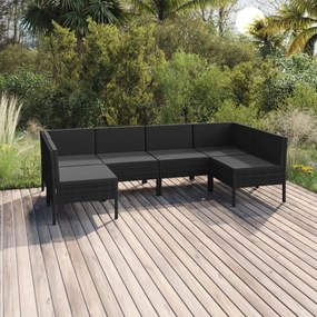 3094589 vidaXL Set mobilier de grădină cu perne, 6 piese, negru, poliratan