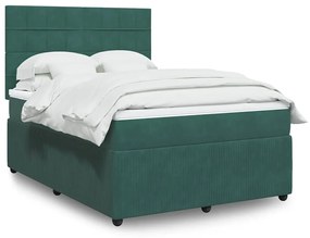 vidaXL Pat box spring cu saltea, verde închis, 140x200 cm, catifea