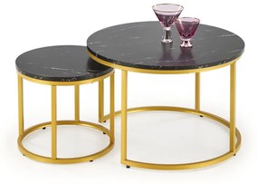 Set 2 mese de cafea Paola marmura neagra/auriu