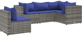 vidaXL Set mobilier de grădină cu perne, 5 piese, gri, poliratan