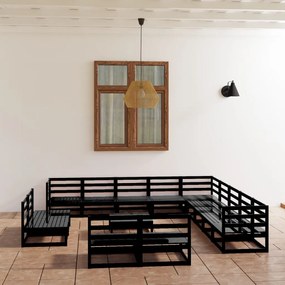 3075913 vidaXL Set mobilier de grădină, 14 piese, negru, lemn masiv de pin