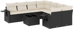 vidaXL Set mobilier de grădină cu perne, 9 piese, negru, poliratan
