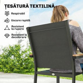 Outsunny Set 2 Scaune Grădină Empilabile cu Șezut și Spătar Capitonați, Gri Închis | Aosom Romania