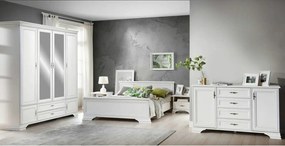 Mobilier dormitor alb IDENTO 4, cu pat 160x200, dulap cu 6 usi si 2 se