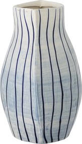 Vază din ceramică artizanală, albastru, cu dungi verticale, 21,5x13x22 cm, „Esra"