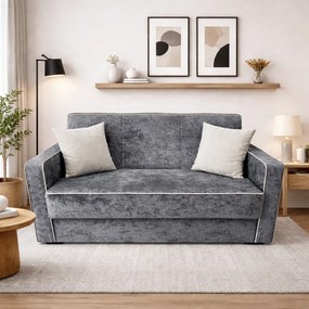 Canapea SAMY NEXT extensibila, 2 locuri, cu lada de depozitare, catifea plusata gri, cadru metalic, 152x100x92 cm Gri, catifea plusata