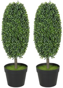 HOMCOM Set de 2 plante artificiale, Arbori de plastic rezistenți la UV în ghiveci, Plastica, Ciment, Verde | Aosom Romania