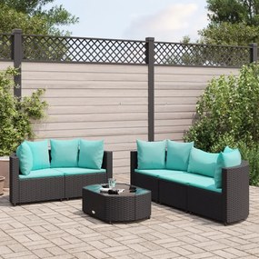 3308420 vidaXL Set mobilier de grădină cu perne, 6 piese, negru, poliratan