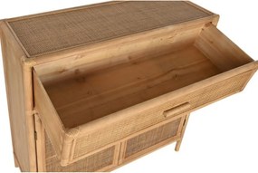 Bufet din lemn masiv și ratan, natur, cu 2 uși, 1 sertar și panouri din ratan împletit, finisaj natural, 100 x 100 x 40 cm, „Cajon”