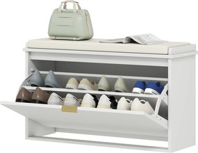 HOMCOM Bancă pentru Pantofi cu Raft Interior Reglabil și Detașabil, 80x26x47.5 cm, Alb și Bej | Aosom Romania
