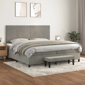 3137743 vidaXL Pat box spring cu saltea, gri deschis, 200x200 cm, catifea