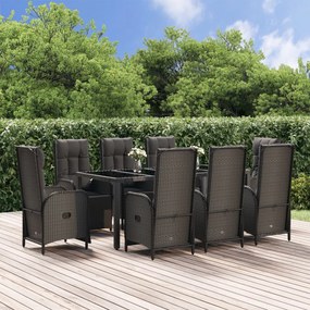 3185064 vidaXL Set mobilier de grădină cu perne, 9 piese, negru, poliratan