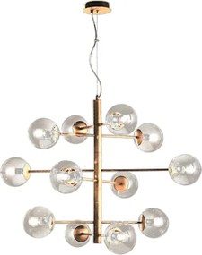 Ondaluce - Lustră pe cablu ELISEO, 12 x E14/10W/230V, Ø 97 cm, auriu / bej fumuriu