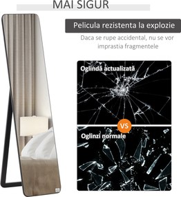 HOMCOM Oglindă de Podea sau Perete cu Cadru din Lemn, Oglindă cu Suport, Pliabil cu Balama, 37x43x156 cm, Nuc | Aosom Romania