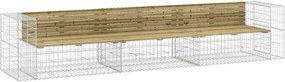 vidaXL Bancă grădină design gabion, 347x71x65,5 cm, lemn pin impregnat