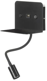 Veioză LED flexibilă cu raft și încărcare USB ONLI PLAK LED/1W/230V negru