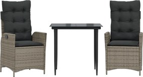 vidaXL Set mobilier de grădină cu perne, 3 piese, gri, poliratan