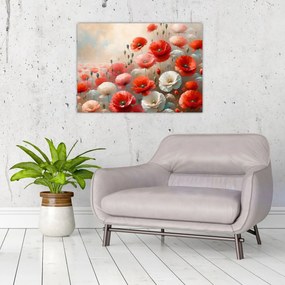 Tablou pe sticlă - Pictură cu maci (70x50 cm)