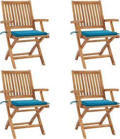 vidaXL Scaune de grădină pliabile cu perne, 4 buc., lemn masiv de tec