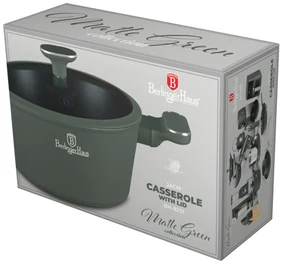 Oală cu capac 24 cm, 4.1L – Berlinger Haus Green Matte Collection BH 8201, verde, cu strat antiaderent din titan, design modern, compatibilă cu toate