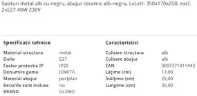 Aplica de perete/tavan stil industrial JOWITA alb-negru
