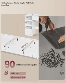 Masuta machiaj cu Oglinda LED si 9 Sertare pentru Cosmetice, Set Masa toaleta 107 cm, Alb, masuta cosmetica, vanity - SEA15