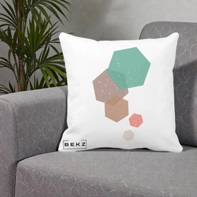 Perna Decorativa Geometric Hexagoane Pastel, 40x40 cm, Alba Mata, Husa Detasabila, Perna Inclusa, BEKZ®