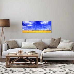 Tablou - Pictură în ulei, câmp auriu (120x50 cm)