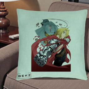 Perna Personalizata Fullmetal Alchemist Brotherhood Edward si Al Poster, 40x40 cm, Verde Menta, Husa Detasabila, Perna Inclusa, BEKZ®