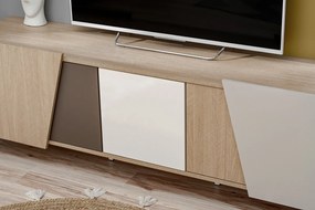 Comodă TV Miraza 180 cm geometrică - decor stejar scandi / bej / alb / maro