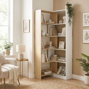 HOMCOM Bibliotecă de Colț cu 5 Polițe, Design Rotativ 350°, Lemn/Alb | Aosom Romania