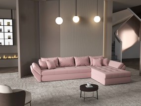 Colțar extensibil dumonde cu ladă de depozitare si sezut confortabil din spuma high-density, Loana XL Royal Roz II 335x185 cm