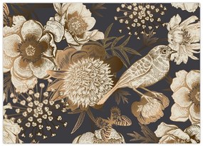 Tablou pe sticlă - Flori aurii pe fundal întunecat (70x50 cm)