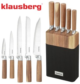 Set cuțite Klausberg KB 7981, 6 piese, Oțel inoxidabil, Suport, Maro/grafit