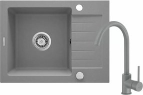 Set chiuveta bucatarie si baterie Deante Zorba finisaj gri-metalic 58x44cm