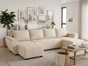 Set de canapea extensibila in forma de U LIVARO 305x140 cm, crem