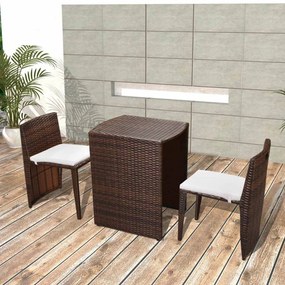 42881 vidaXL Set mobilier bistro cu perne, 3 piese, maro, poliratan