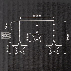Decorațiune luminoasă pentru exterior Stars,200x60cm, LED, alb strălucitor, temporizator, 200 cm