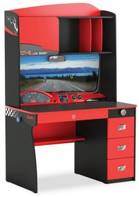 Birou Cilek, design sport, rosu si negru, 3 sertare, polite organizare, colectia Champion Racer