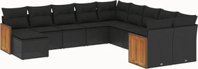 vidaXL Set canapele de grădină cu perne, 11 piese, negru, poliratan