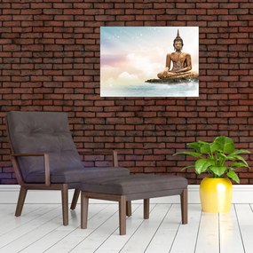 Tablou pe sticlă - Buddha care supraveghează pământul (70x50 cm)