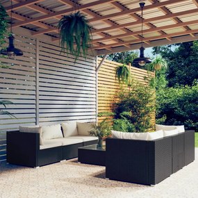 3101495 vidaXL Set mobilier de grădină cu perne, 7 piese, negru, poliratan