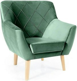 Fotoliu KIER, stofa catifelata verde - Bluvel 78/fag, 76x75x90 cm