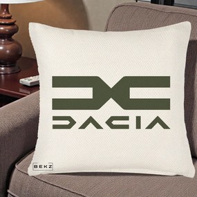 Perna Personalizata cu emblema Dacia, 40x40 cm, Crem Reliefat, Husa Detasabila, Perna Inclusa, BEKZ®