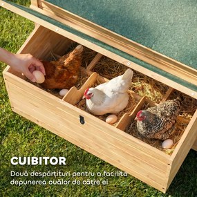 PawHut Coteț din Lemn cu 2 Căsuțe, Coteț pentru Găini de Exterior cu Acoperiș Impermeabil, Tavă Detașabilă și Bare, Adăpost pentru 2-4 Găini, Rațe, Grădină, 150x100x96,5 cm, Galben | Aosom Romania