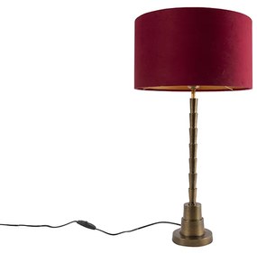 Lampă de masă Art Deco din bronz cu abajur din catifea roșie 35 cm - Pisos