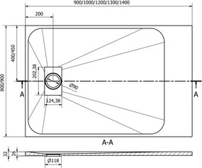 Mexen Hugo receasa dreptunghiulară SMC 100 x 80 cm, piatră albă - 42158010